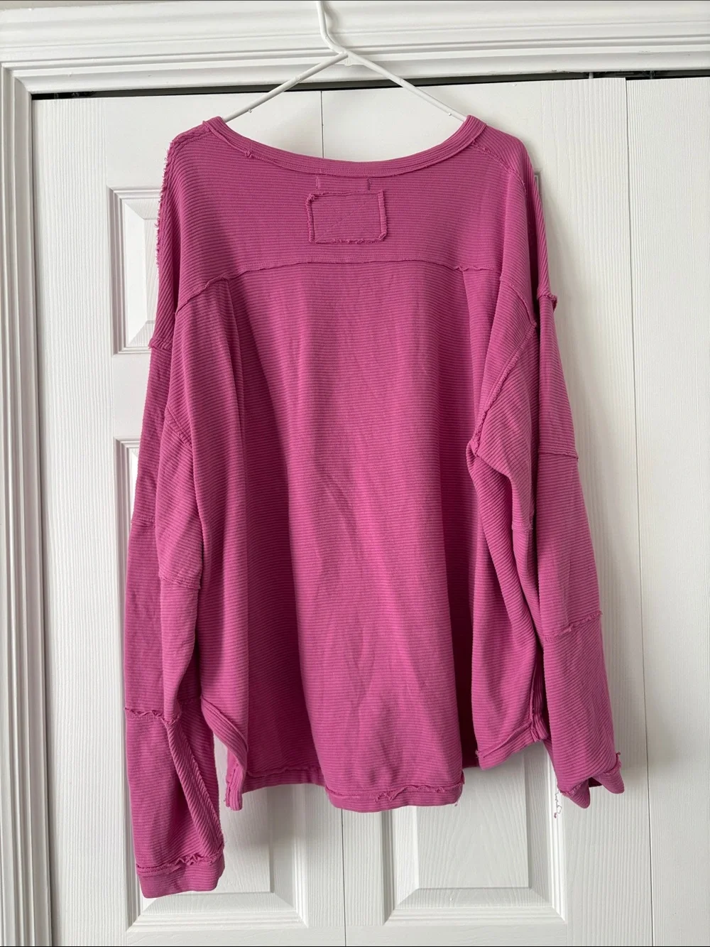 Free People Magenta Ribbed Drop-Shoulder Sweatshirt